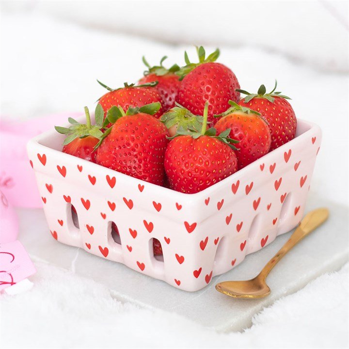Pink Heart Print Ceramic Berry Basket - Scents & Gifts UK