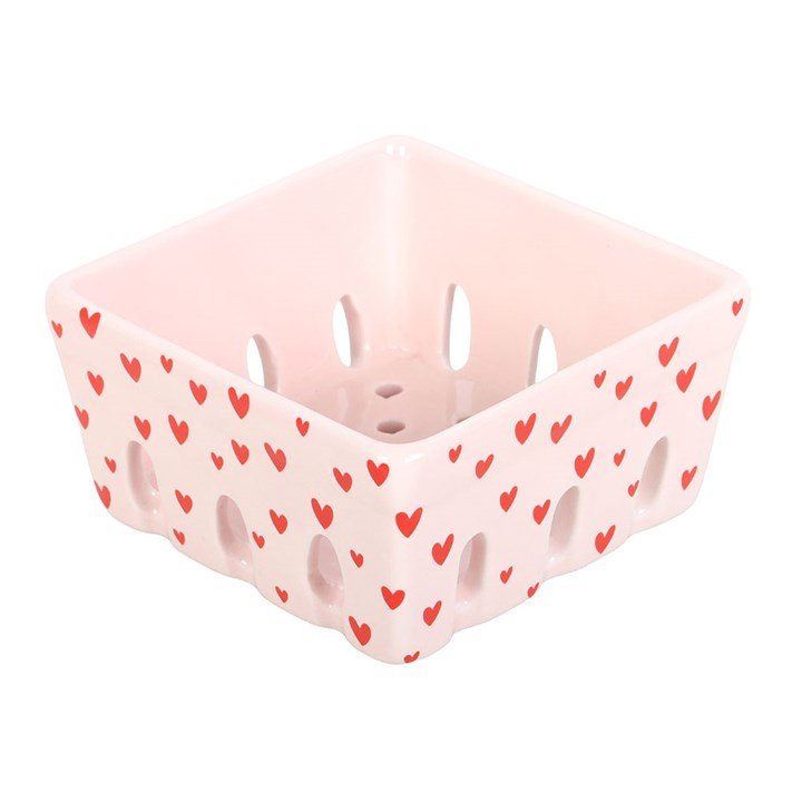 Pink Heart Print Ceramic Berry Basket - Scents & Gifts UK