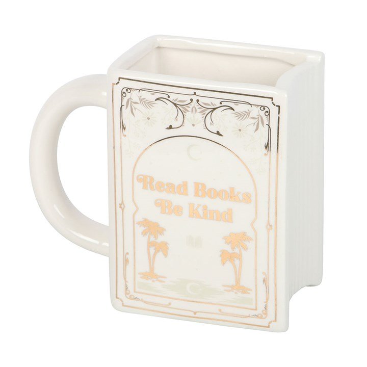 Read Books Be Kind White Book Shaped Mug - Scents & Gifts UK