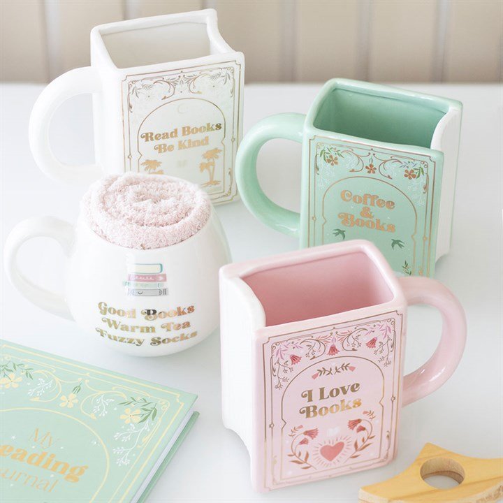 Read Books Be Kind White Book Shaped Mug - Scents & Gifts UK