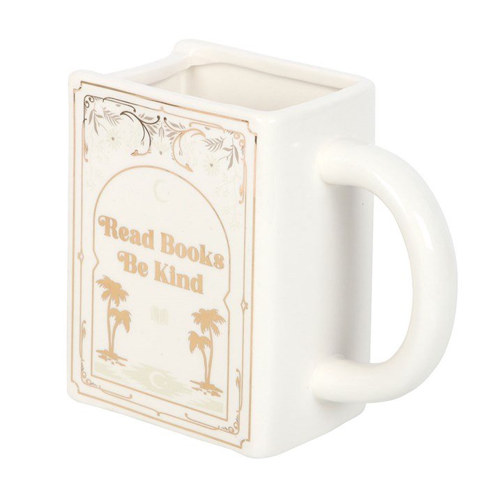Read Books Be Kind White Book Shaped Mug - Scents & Gifts UK