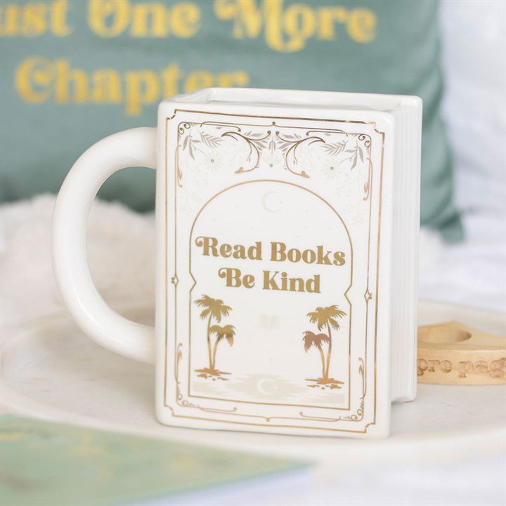 Read Books Be Kind White Book Shaped Mug - Scents & Gifts UK
