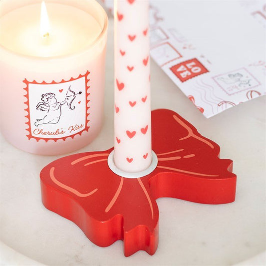 Red Bow Taper Candle Holder - Scents & Gifts UK