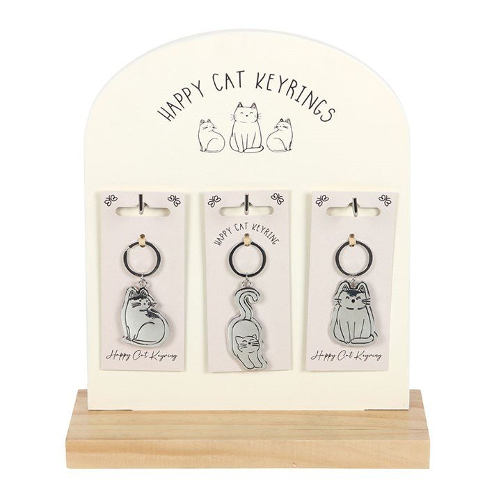 Set of 24 Happy Cat Keyrings on Display - Scents & Gifts UK