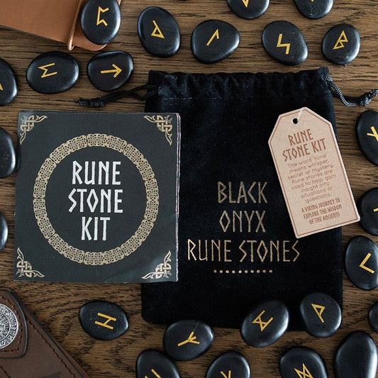 Set of 25 Black Onyx Viking Rune Stones - Scents & Gifts UK