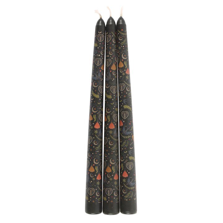 Set of 3 Black Midnight Print Taper Candles - Scents & Gifts UK