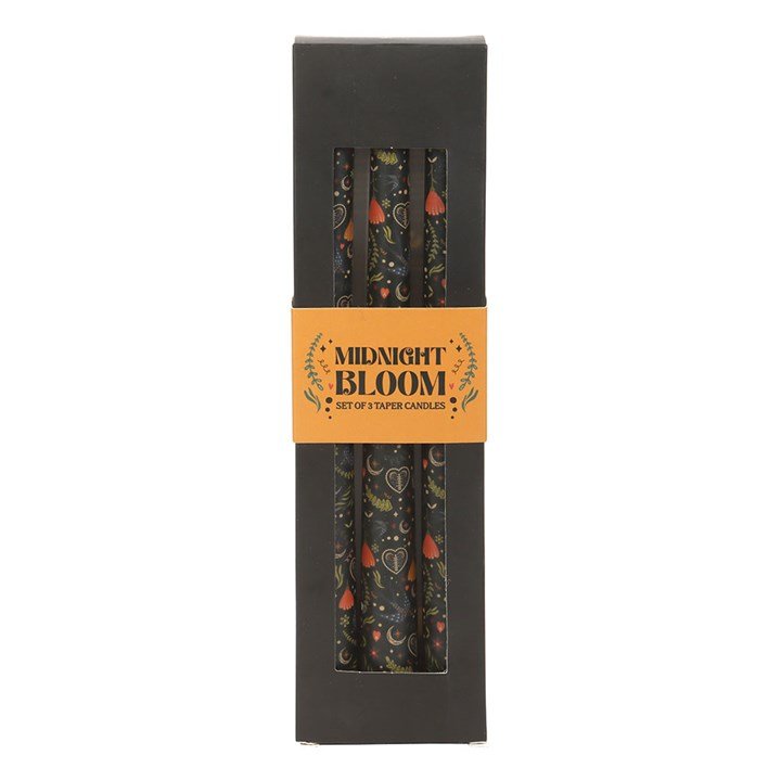 Set of 3 Black Midnight Print Taper Candles - Scents & Gifts UK