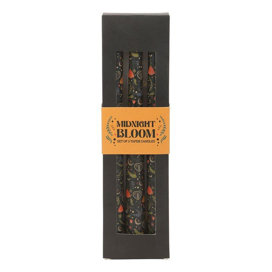 Set of 3 Black Midnight Print Taper Candles - Scents & Gifts UK