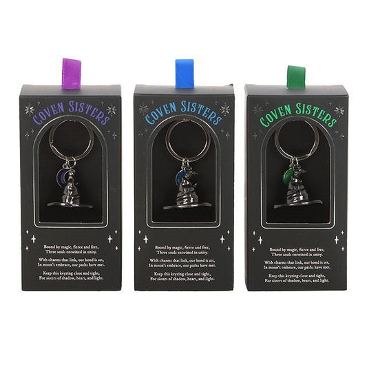 Set of 3 Coven Sisters Witch Hat Keyrings - Scents & Gifts UK