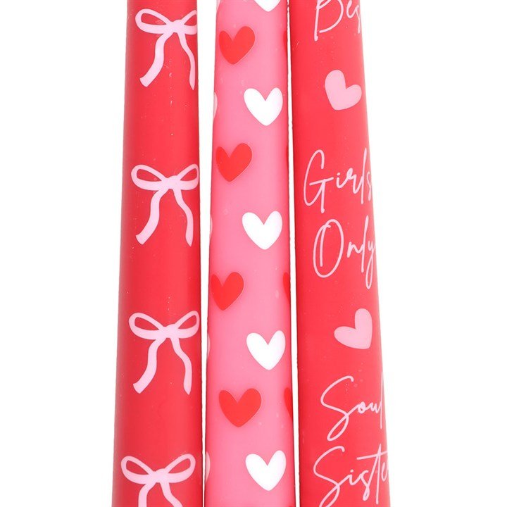 Set of 3 Girl Gang Bow and Heart Taper Candles - Scents & Gifts UK