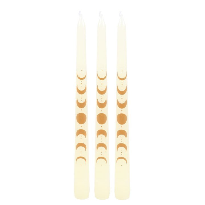 Set of 3 Off White Moon Phases Taper Dinner Candles - Scents & Gifts UK