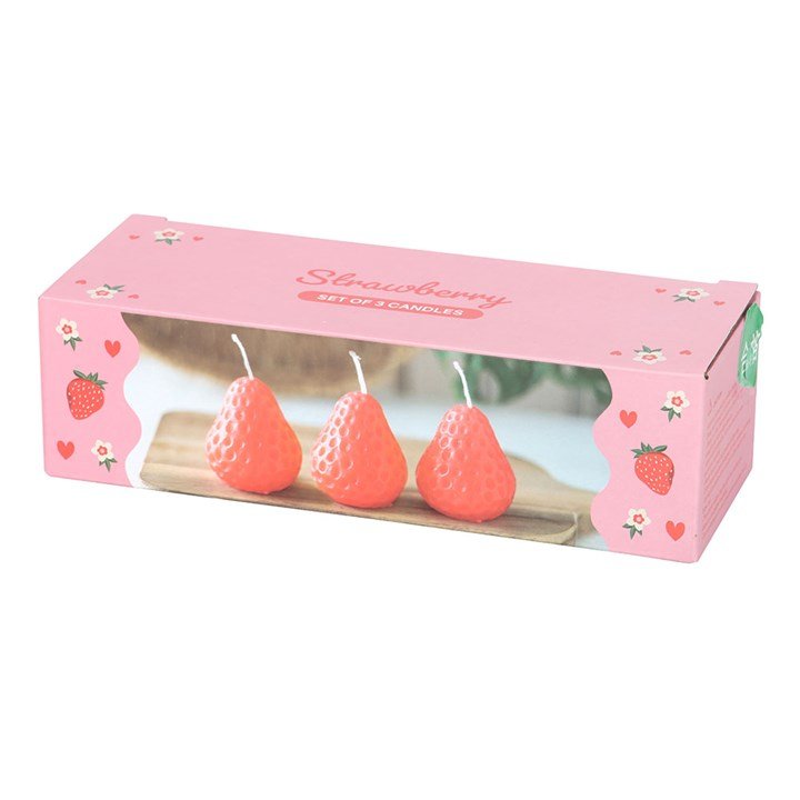 Set of 3 Strawberry Shaped Candles - Scents & Gifts UK