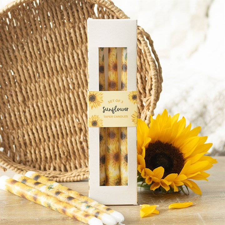 Set of 3 Sunflower Taper Candles - Scents & Gifts UK
