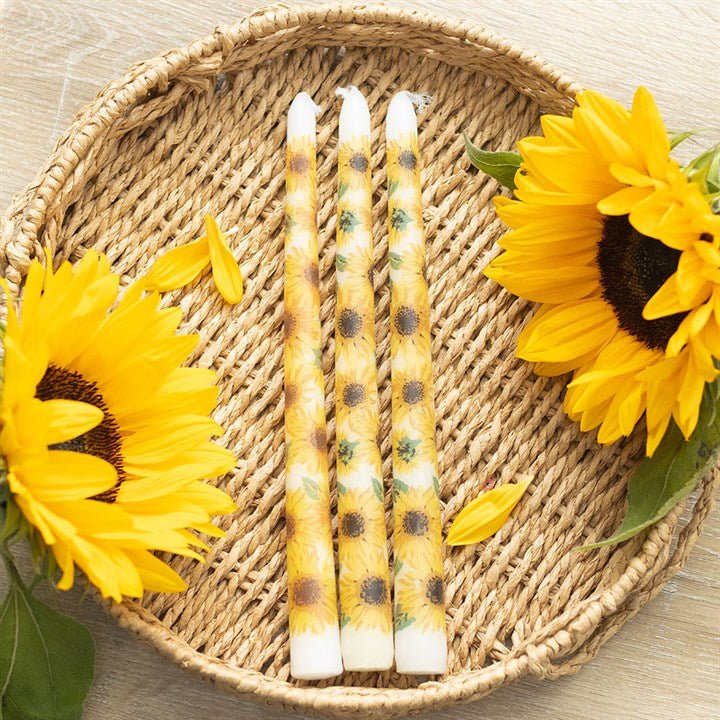 Set of 3 Sunflower Taper Candles - Scents & Gifts UK