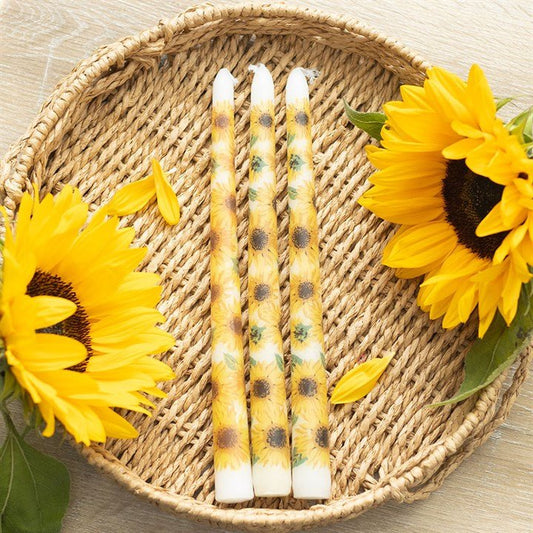 Set of 3 Sunflower Taper Candles - Scents & Gifts UK