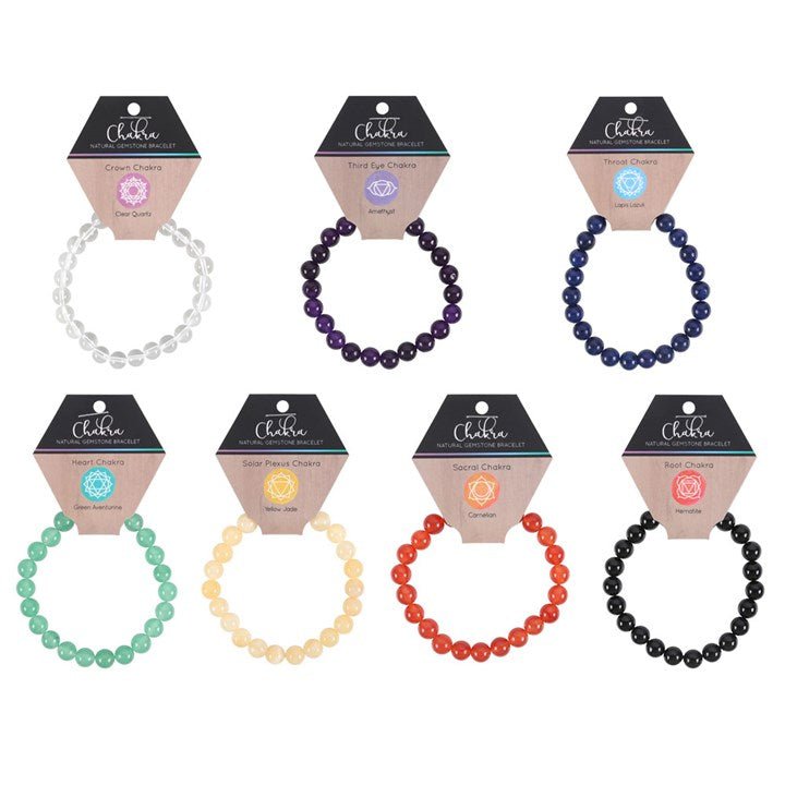 Set of 35 Chakra Gemstone Bracelets on Display - Scents & Gifts UK