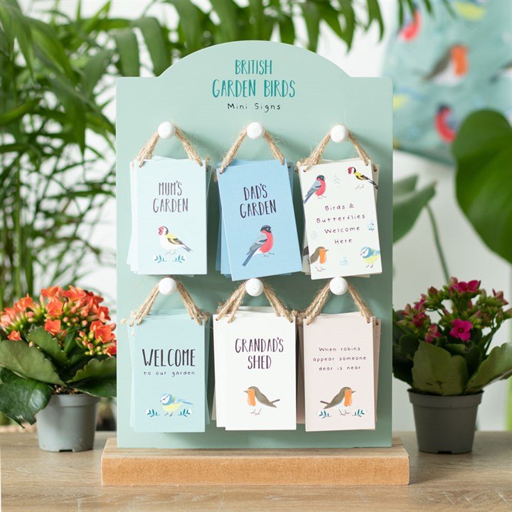 Set of 36 Garden Bird Mini Signs on Display - Scents & Gifts UK