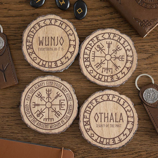 Set of 4 Norse Mythology Wood Slice Coasters - Scents & Gifts UK