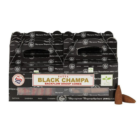 Set of 6 Packets of Black Champa Backflow Dhoop Cones by Satya - Scents & Gifts UK