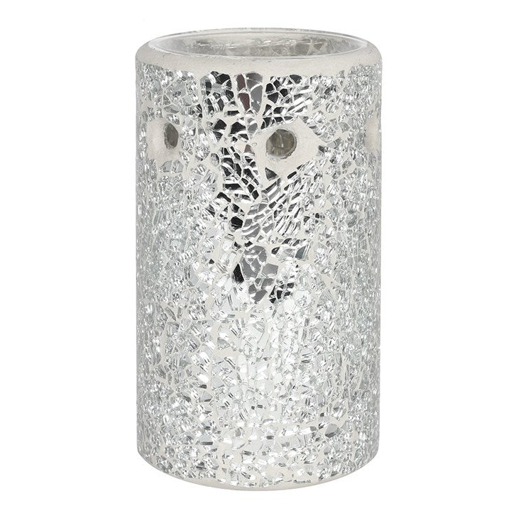 Silver Pillar Crackle Glass Oil Burner and Wax Warmer - Scents & Gifts UK
