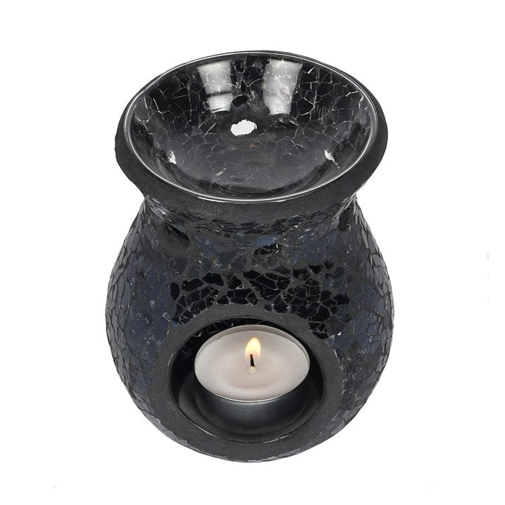 Small Black Crackle Glass Oil Burner and Wax Warmer - Scents & Gifts UK