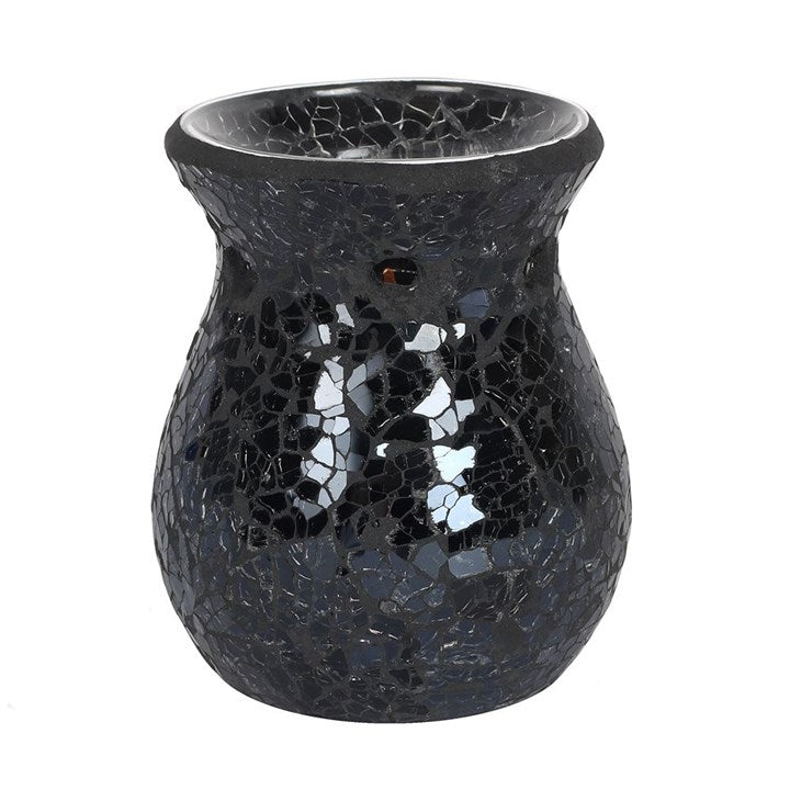Small Black Crackle Glass Oil Burner and Wax Warmer - Scents & Gifts UK