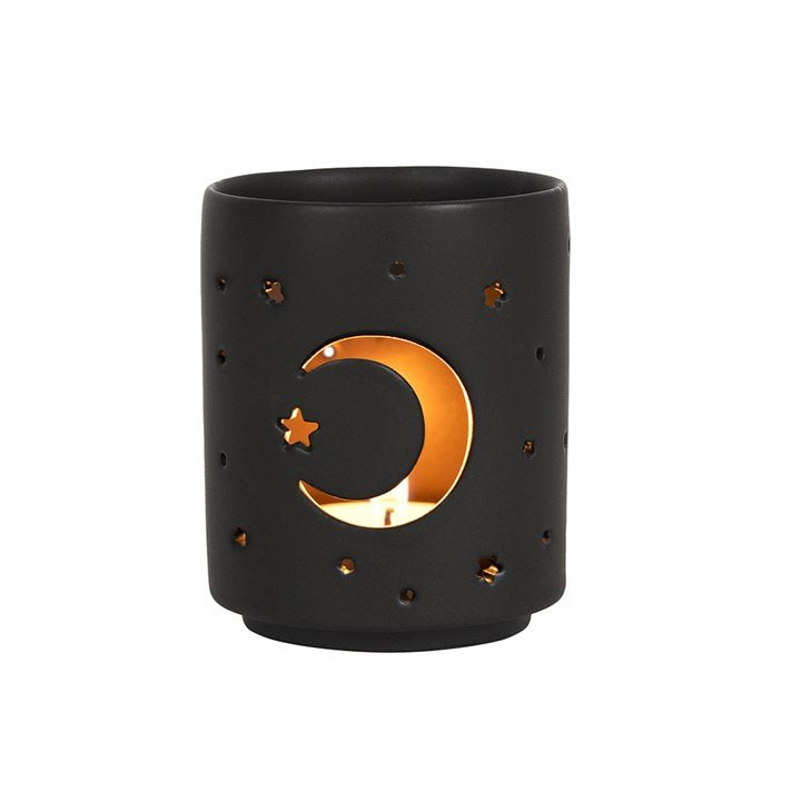 Small Black Mystical Moon Cut Out Tealight Holder - Scents & Gifts UK