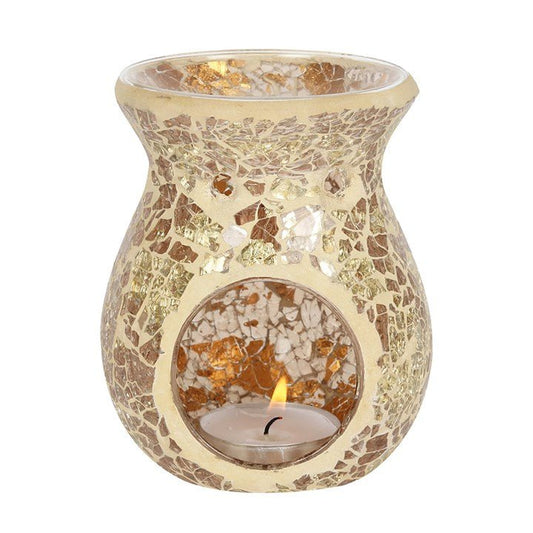 Small Gold Crackle Glass Oil Burner - Scents & Gifts UK