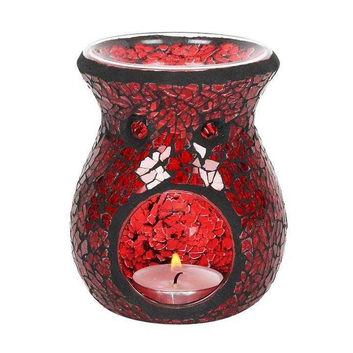 Small Red Crackle Glass Oil Burner and Wax Warmer - Scents & Gifts UK
