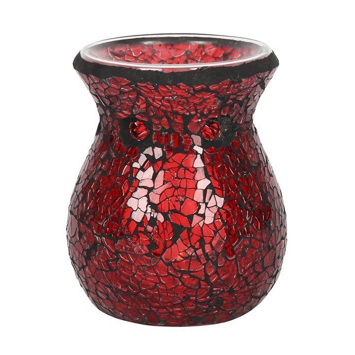 Small Red Crackle Glass Oil Burner and Wax Warmer - Scents & Gifts UK