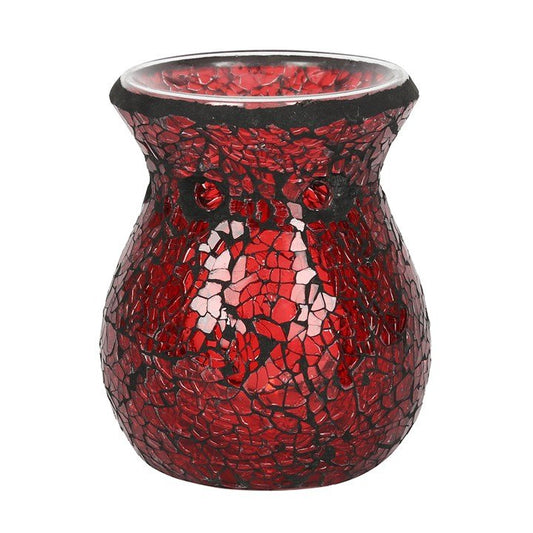 Small Red Crackle Glass Oil Burner and Wax Warmer - Scents & Gifts UK