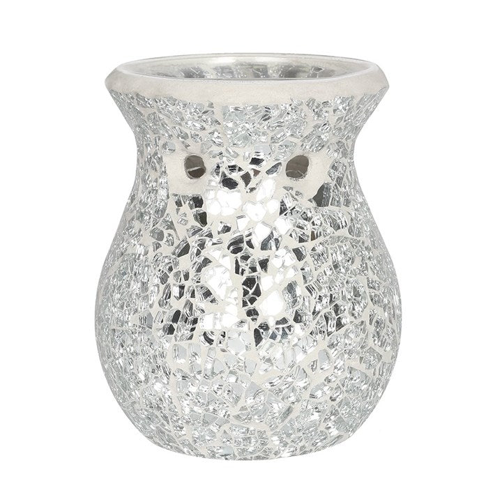 Small Silver Crackle Glass Oil Burner - Scents & Gifts UK