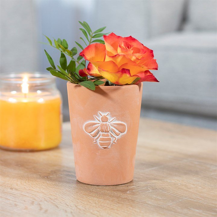 Small Terracotta Single Bee Motif Plant Pot - Scents & Gifts UK