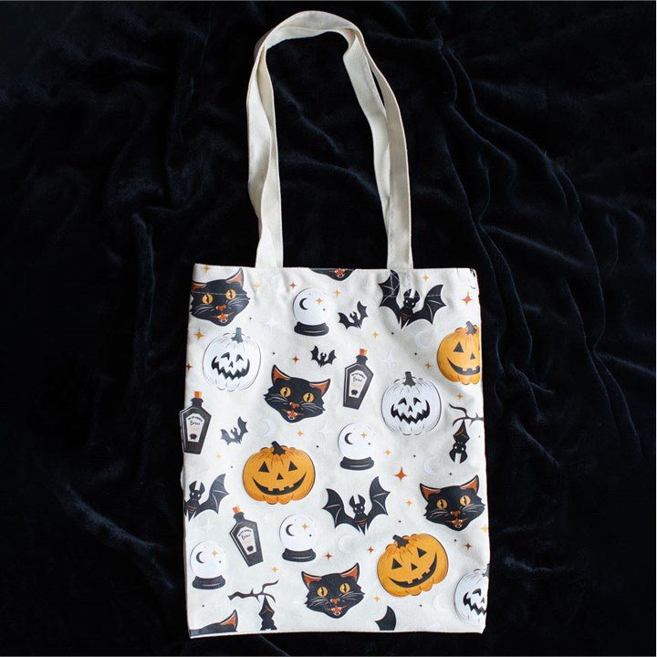 Spooky Cat and Pumpkin Print Polycotton Tote Bag - Scents & Gifts UK