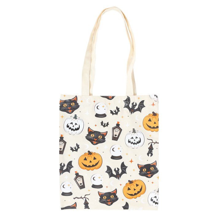 Spooky Cat and Pumpkin Print Polycotton Tote Bag - Scents & Gifts UK