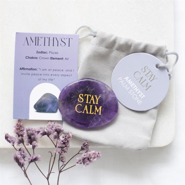Stay Calm Amethyst Crystal Palm Stone - Scents & Gifts UK
