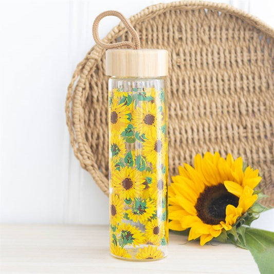 Sunflower Print Glass Water Bottle - Scents & Gifts UK