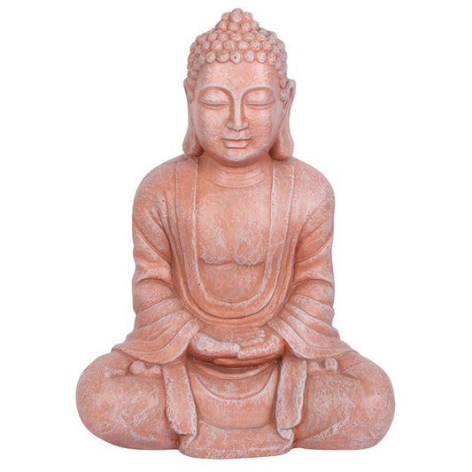 Terracotta Effect 58cm Hands In Lap Sitting Garden Buddha - Scents & Gifts UK