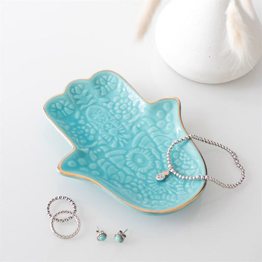 Turquoise Hamsa Hand Jewellery Dish - Scents & Gifts UK