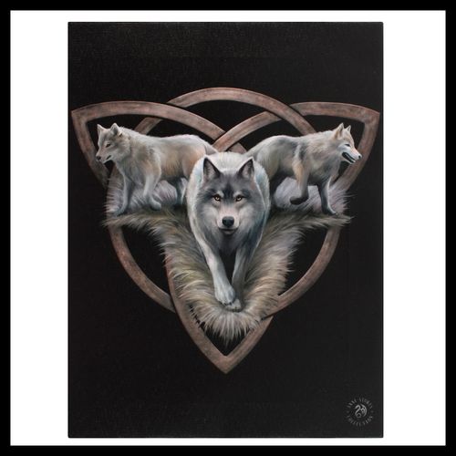 19x25cm Wolf Trio Canvas Plaque by Anne Stokes