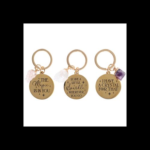 Set of 18 Gold Crystal Keyrings on Display