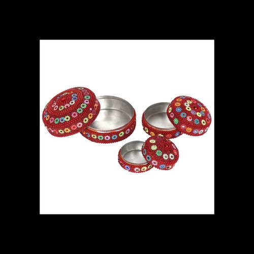 Set of 12 Red Beaded Trinket Boxes