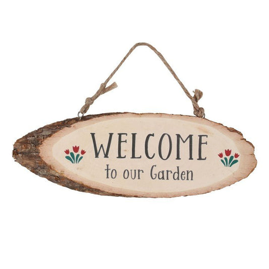 Welcome To Our Garden Wood Slice Hanging Sign - Scents & Gifts UK