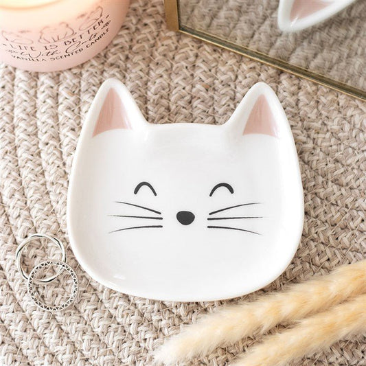 White Cat Face Trinket Dish - Scents & Gifts UK