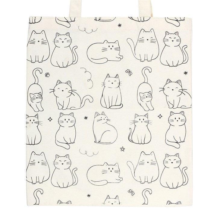 White Cat Print Polycotton Tote Bag - Scents & Gifts UK