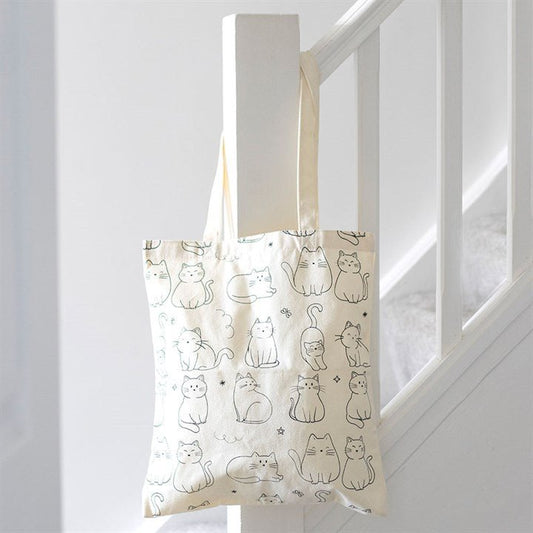 White Cat Print Polycotton Tote Bag - Scents & Gifts UK