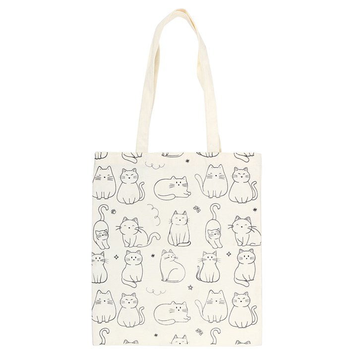 White Cat Print Polycotton Tote Bag - Scents & Gifts UK