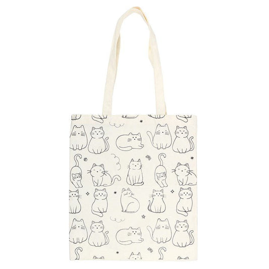 White Cat Print Polycotton Tote Bag - Scents & Gifts UK
