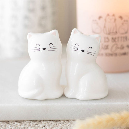 White Cat Shaped Salt and Pepper Shakers - Scents & Gifts UK