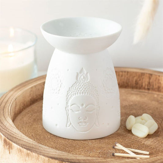 White Ceramic Buddha Face Oil Burner and Wax Warmer - Scents & Gifts UK